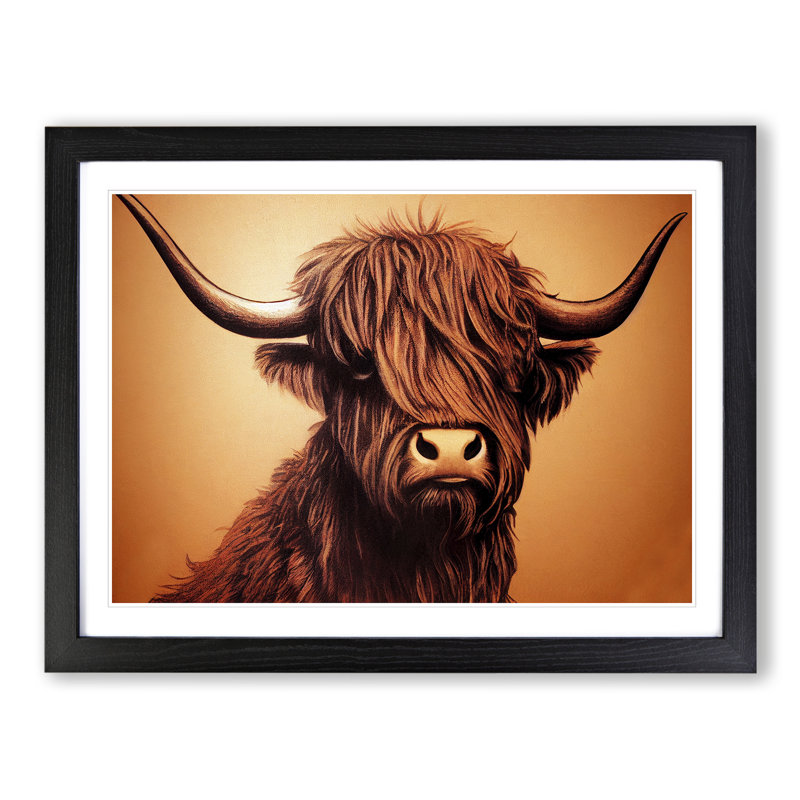 Highland Cow - Single Picture Frame Print, Black, 25cm H x 34cm W x 2cm D