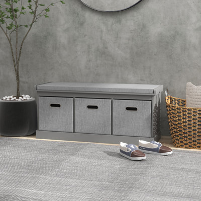 HOMCOM Shoe Bench with 3 Fabric Baskets for Entryway, Seat Cushion