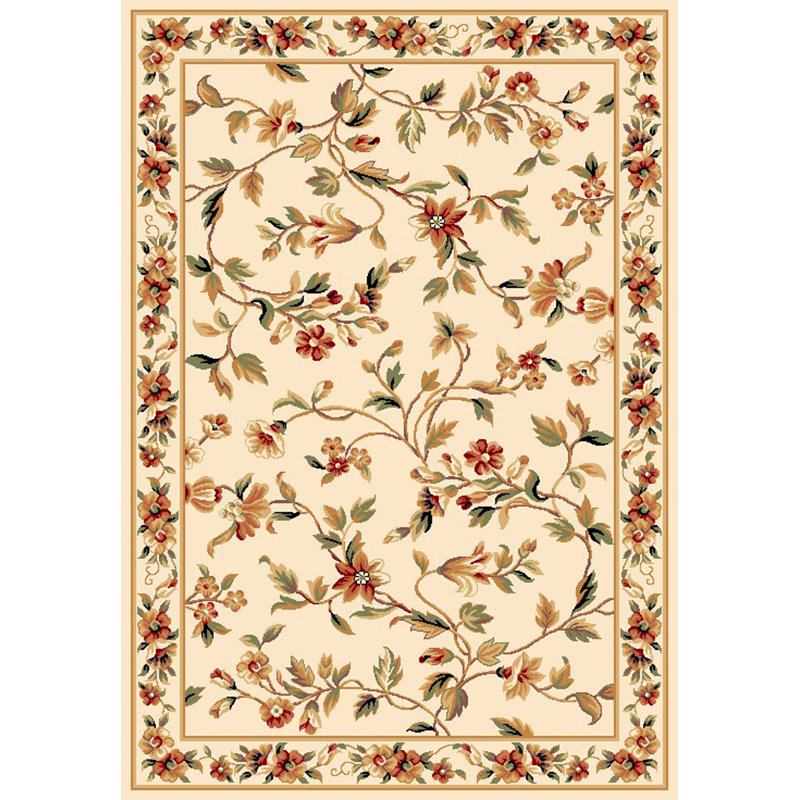 Large Ivory Synthetic Floral Rectangular Area Rug