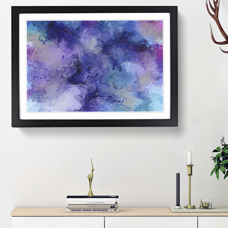 Midnight Joy in Abstract - Picture Frame Painting Print, 27cm H x 36cm W x 2cm D, Black Framed