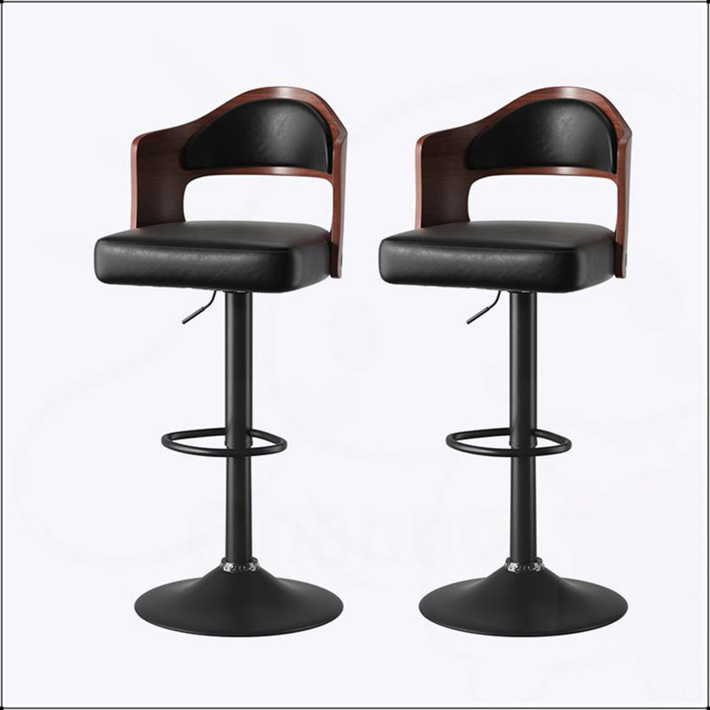 Swivel Bar Stools Set of 2 with Adjustable Height, PU Leather Upholstered, Wooden Frame, Backrest, and Footrest for Comfortable Seating in Kitchen or Bar
