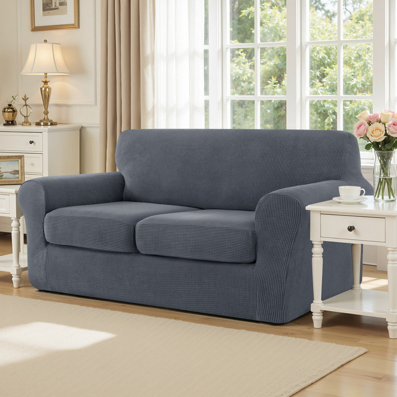 Housse de canapé en jacquard extensible 3 pièces, housse pour canapé pour 2 coussins, protecteur de meubles lavable à la machine (causeuse, gris)