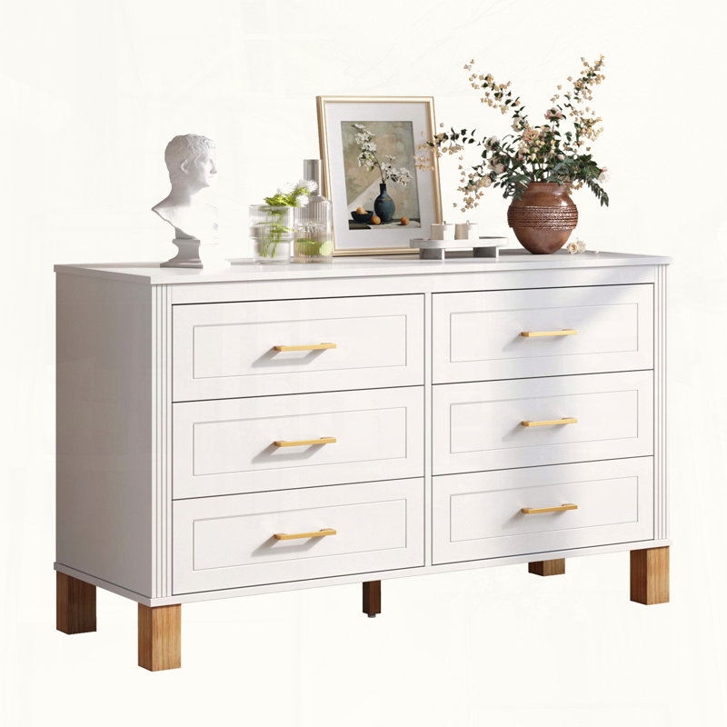 White 6-Drawer Double Dresser, White
