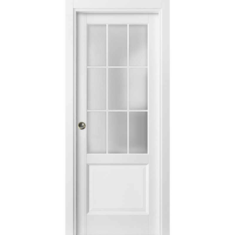 Porte blanche en verre givré Felicia, 32 po x 80 po