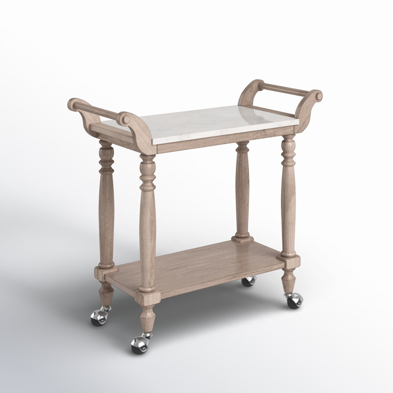 Aberdale Marble Top and Wood Bar Cart, Sandalwood Beige