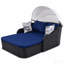 Lit de bronzage d'extérieur 79,9 po avec auvent réglable, lit double, lit de repos en rotin Pe, osier noir et coussin bleu