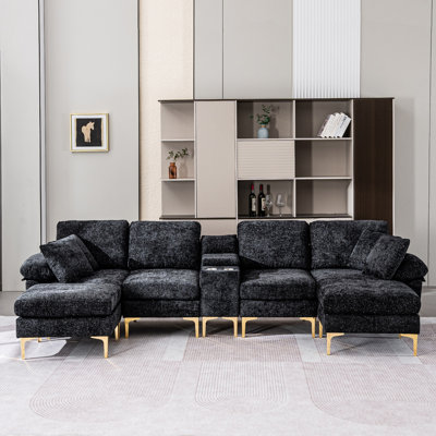125.9" U-Shaped Reclining Sofa With USB