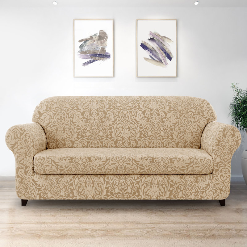 Housse pour canapé Stretch Damask, Mélange de polyester beige, H 41 po x l 92 po x P 42 po