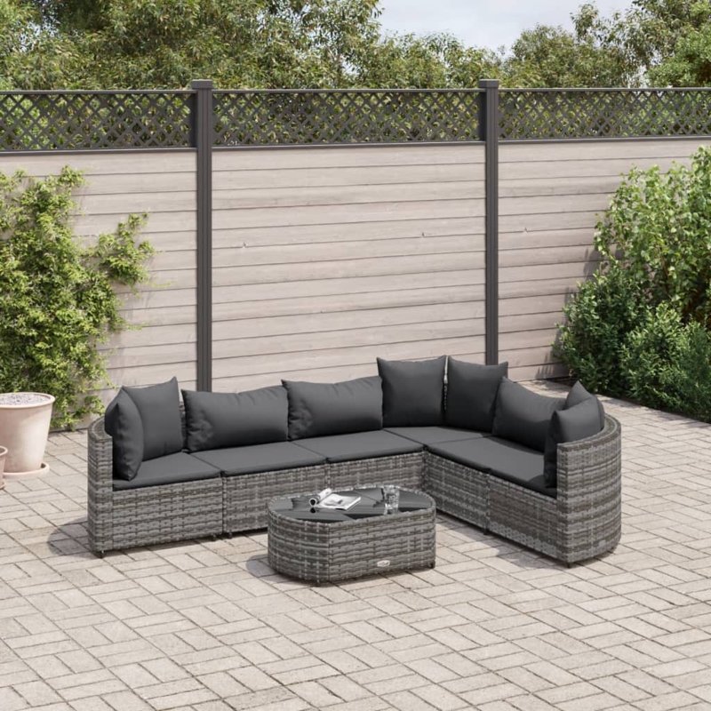 Latitude Run® Patio Sofa Set With Cushions Poly Rattan, Gray, Anthracite, 6