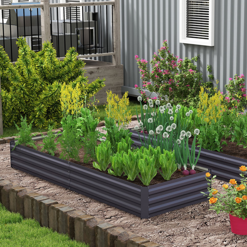 Lit de jardin surélevé galvanisé 95 po x 36 po x 12 po, facile à faire et à nettoyer pour faire pousser des fleurs, des herbes, des plantes grasses, gris