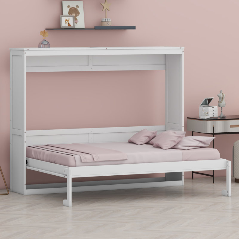 Lit escamotable avec rangement, Double, Blanc
