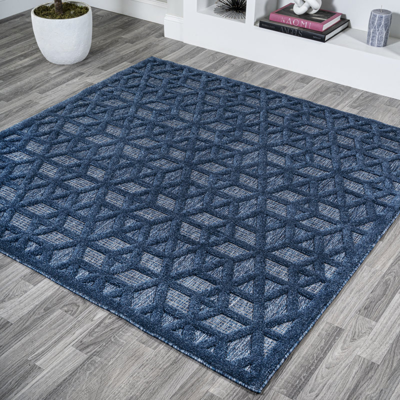 Tapis intérieur / extérieur bleu marine Arionna, Carré 5 pi 3 po