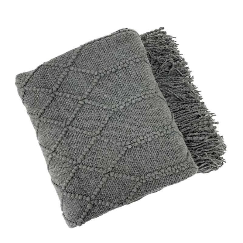 Irregular Rhombus Knitted Throw Blanket, Gray