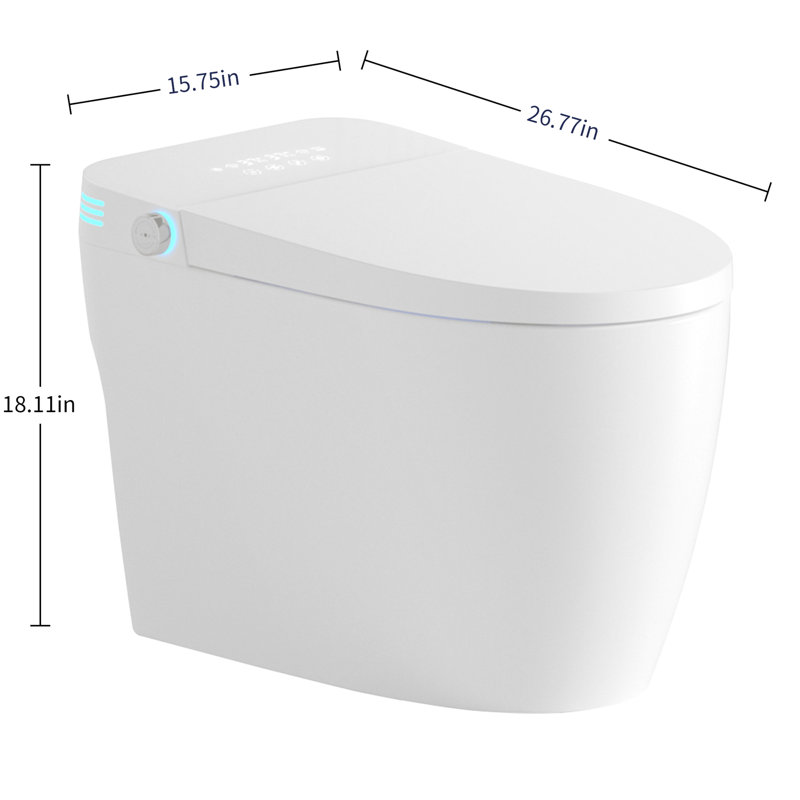 One - Piece Bidet Toilet Seat Smart Toilet, Auto Flush And Open/Close, Adjustable Temp Heated Seat, Warm Water Dry, Remote Control Side Know, Sensor For Cover Operation, Female Wash Rear Modes,