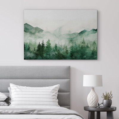 Paysage de forêt boisée «Verdant Peaks Misty Mountains And Evergreen» sur