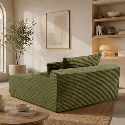 56" Chaise Lounge Indoor, Oversized Chaise Lounge Chair with 3 Comfy Pillows for Living Room Bedroom, Wide Arms Corduroy Fabric High-Density Foam No Assembly Required (green)