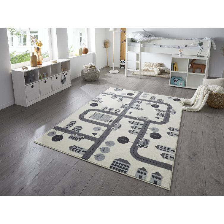 Town Children's carpet - carpet street play carpet for children's Room, Playroom - Cream