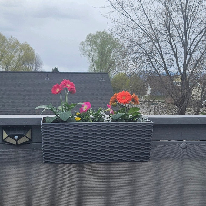 Railing Planter Box (2 Pack, 20 Inch), Hanging Flower Pots with Hooks for Fence, Balcony, Garden, Patio, Rattan Look - Black