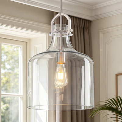 Luminaire suspendu pour îlot de cuisine 1 lumière à intensité variable l 11,81 po Modern avec abat-jour en verre martelé Modern