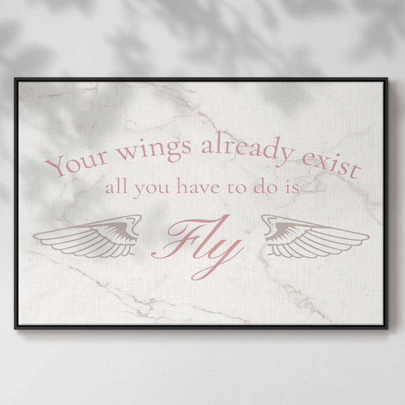 Wings Exist, art textuel sur toile encadré, Noir, H 25 po x l 37 po x P 2 po