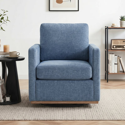 Fauteuil d'appoint pivotant à 360 ° de 30,7 po de largeur, canapé simple confortable avec base en bois patiné, fauteuil de lecture club pour la chambre à coucher du salon