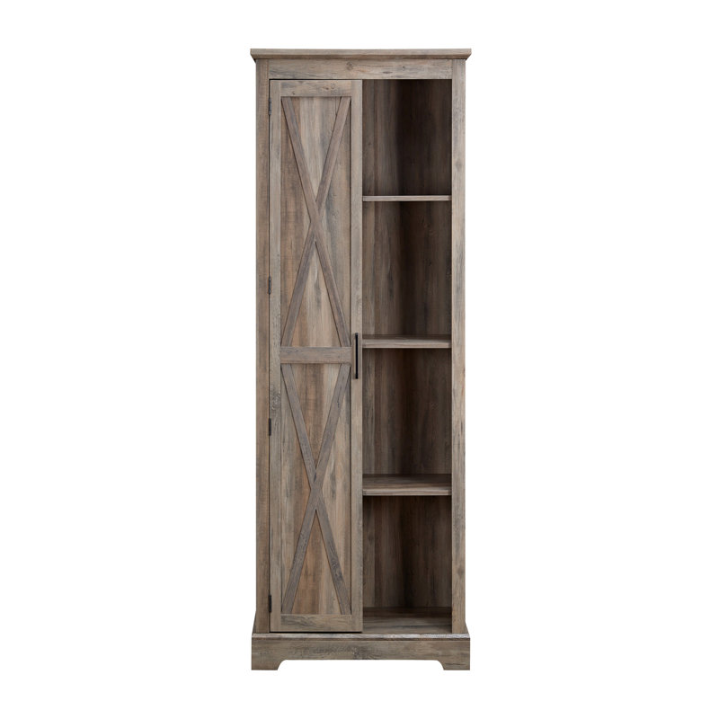 Grande armoire de rangement polyvalente avec tablettes réglables et porte de grange, idéale pour organiser et décorer votre espace.