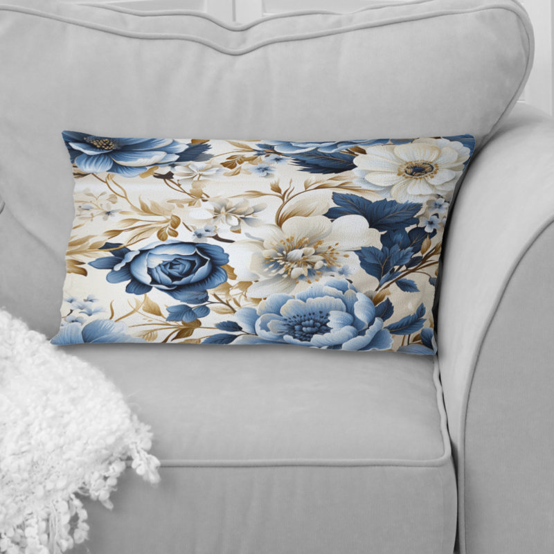 «Blue and White Exotic Floral Canvas» - Coussin décoratif imprimé floral