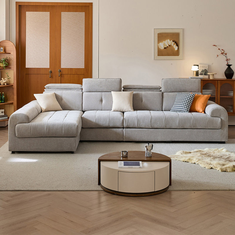 Canapé modulaire 3 pièces rembourré, Gris chenille, H 38,58 po x l 110,24 po x P 68,9 po, Face à la gauche