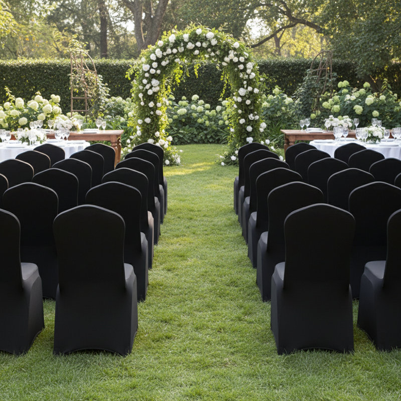  Paquet de 30 housses de chaise en spandex noir pour banquette de mariage