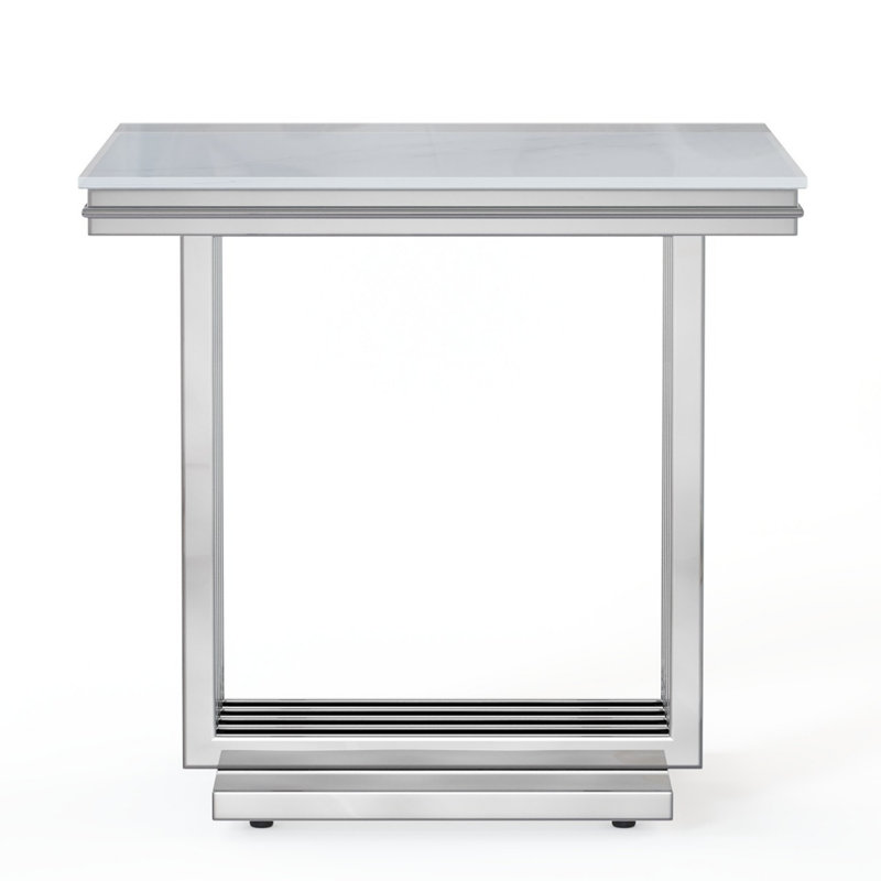 Table de bout en verre 24 po, Plateau blanc / base argent
