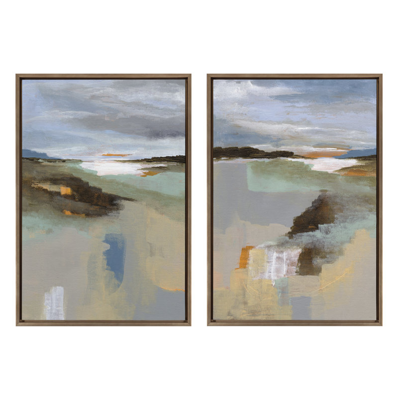 «Big Sur I and II» par Nikita Jariwala, ensemble d'art mural sur toile encadrée, Doré, H 33 po x l 23 po