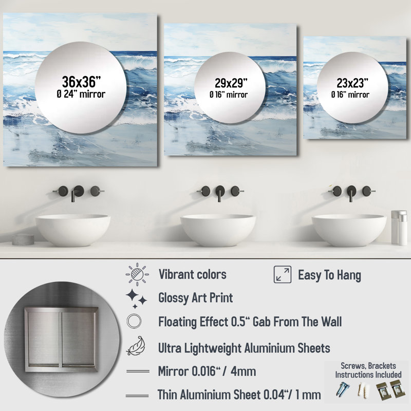 Hadiah - Miroir carré décoratif de couleur douce pour la plage, 36 po x 36 po