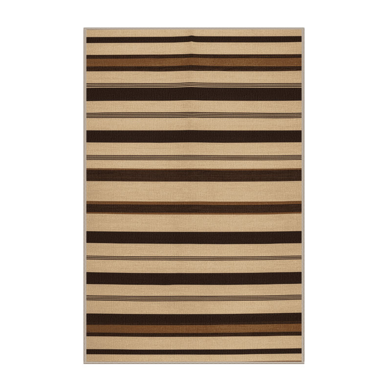  Tapis beige lavable rayé brun chocolat, Rectangle de 5 pi x 8 pi