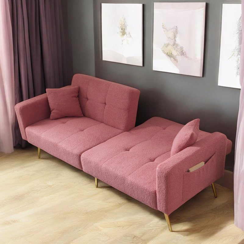 3 Seater Fabric Sofa Bed, Pink