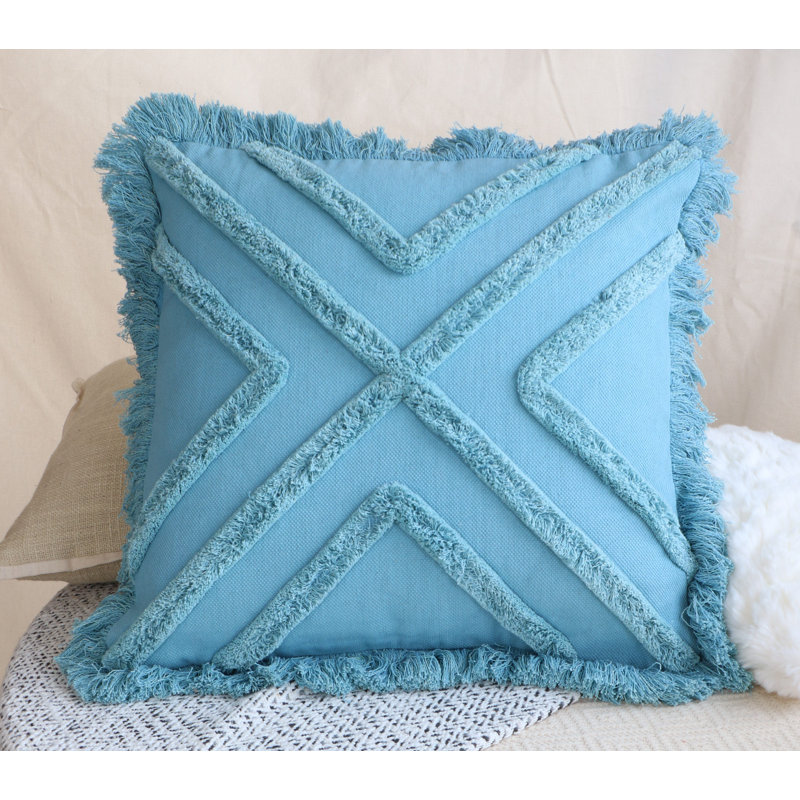 Housse de coussin à franges latérales, Bleu