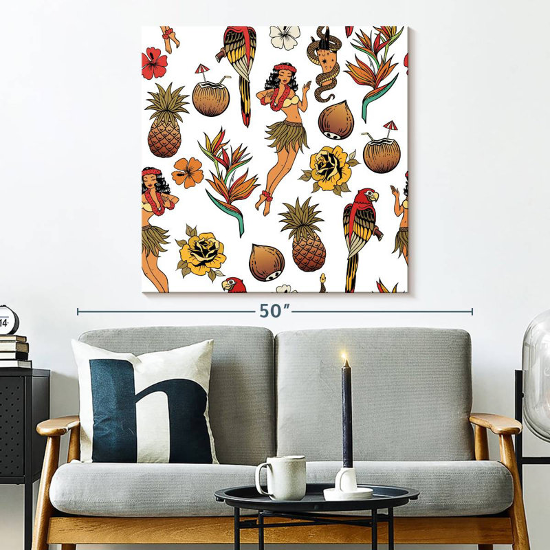 Motif hawaïen tropical Kerner, H 33 po x l 33 po