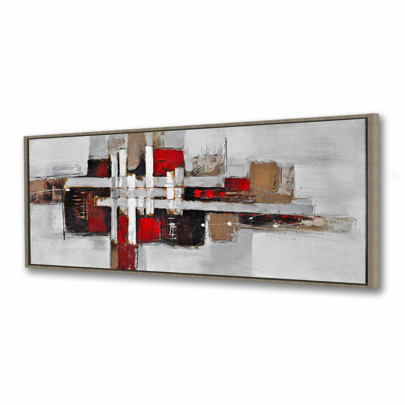 «Abstract Shapes with Red Accents», art sur toile encadré moderne