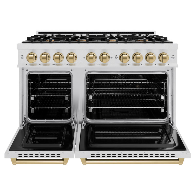 ZLINE Autograph 48" Classic DuraSnow Gas Range w/ 8 Burners & Bronze Accents, Satin Stainless Steel, Champagne Bronze