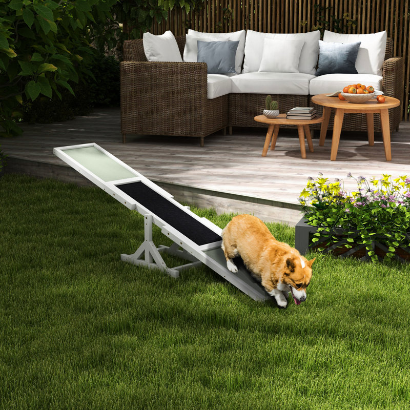 Balançoire pour chien en bois pour agilité - L 72,82 po x l 11,69 po, blanc
