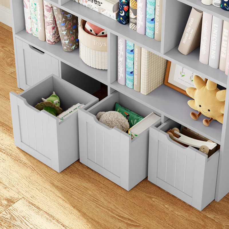 57.5"H 5-Tier Cube Storage Bookcase, Standard Bookcase with 4 Removable Drawers, Grey
