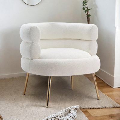 Fauteuil demi-tonneau Accent, fauteuil de loisir rembourré en bois massif avec pieds réglables en métal doré, fauteuil d'invité, fauteuil de coiffeuse, fauteuil club pour salon, bureau, rose