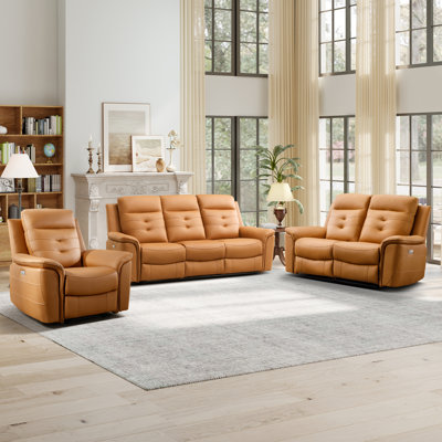 Ensemble de salon inclinable électrique en cuir 3 pièces avec fauteuil inclinable, causeuse et canapé avec port USB