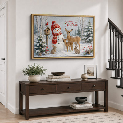 «Christmas Snowman Deer Woodland», reproduction de toile de crèche, impression encadrée sur toile