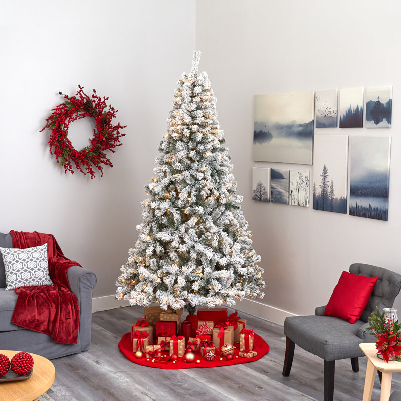 Sapin de Noël floqué avec lumières DEL, H 8 pi