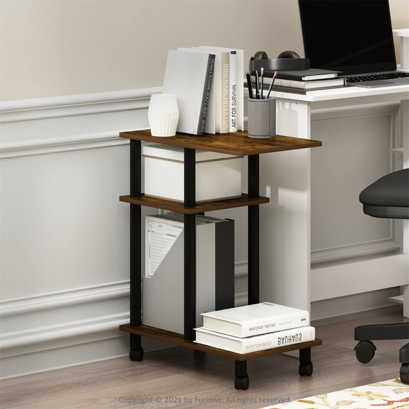 Absar Wheel Side Table, Brown Wood