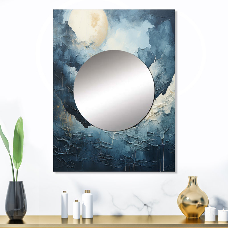 Noir et blanc mystique clair de lune montagne rivière - miroir décoratif rivière, miroir mural bleu, impression d'art en métal