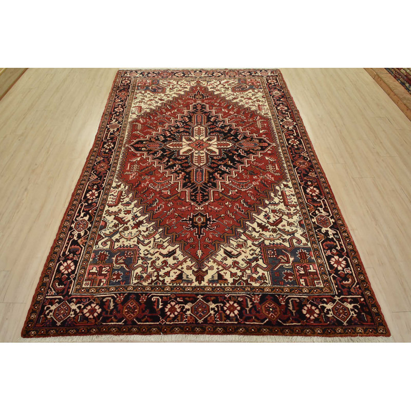 Tapis oriental rétro en laine rouge noué à la main 7 pi 1 po x 10 pi Heriz Heriz