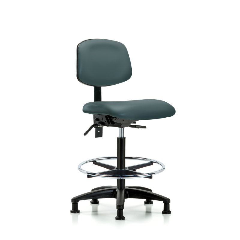 Barbosa Vinyl Drafting Chair, Colonial Blue, Glides, Included