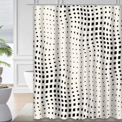 Abstract Geometric Trippy Black White Shower Curtain with 12 Hooks