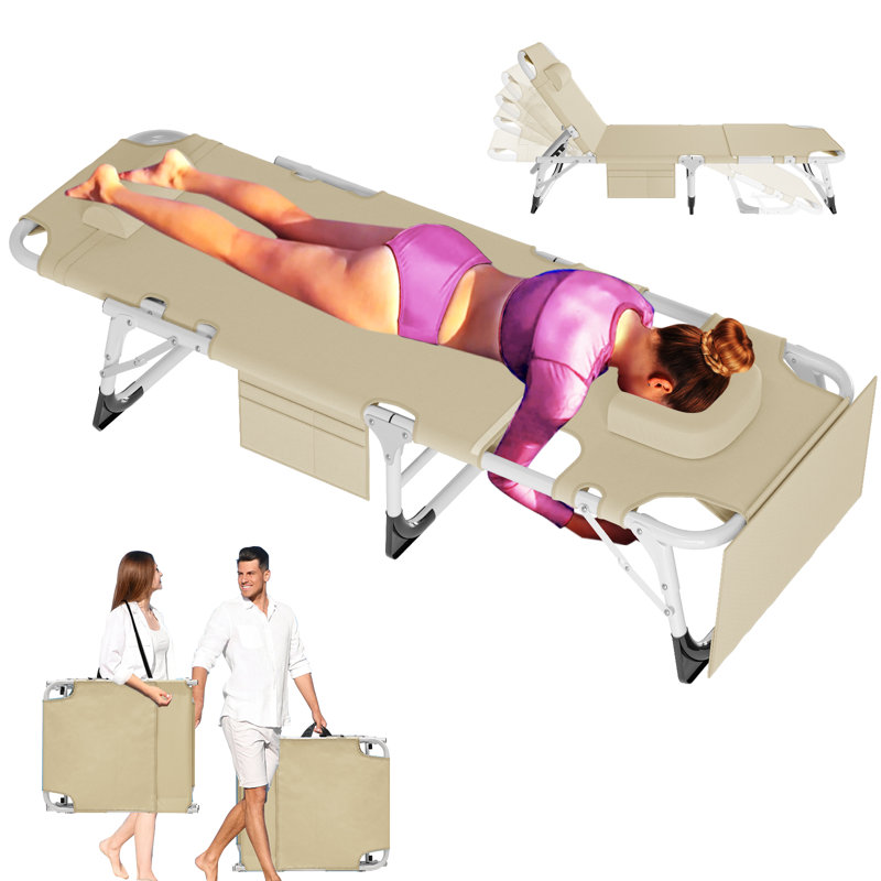 Fauteuil de bronzage 3 en 1 surdimensionné avec passe-partout mat et face, chaises longues pliantes robustes, Beige